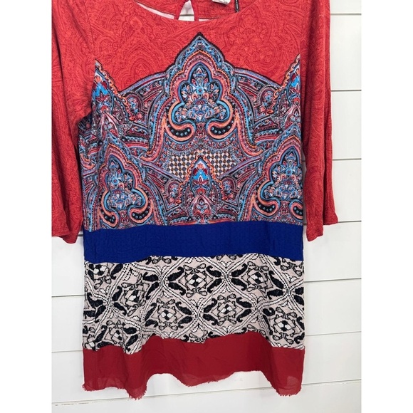 Akemi + Kin Anthro Multi-Color Tunic Top 3/4 Sleeve Sz S Boho Festival Folk Art - Picture 4 of 11